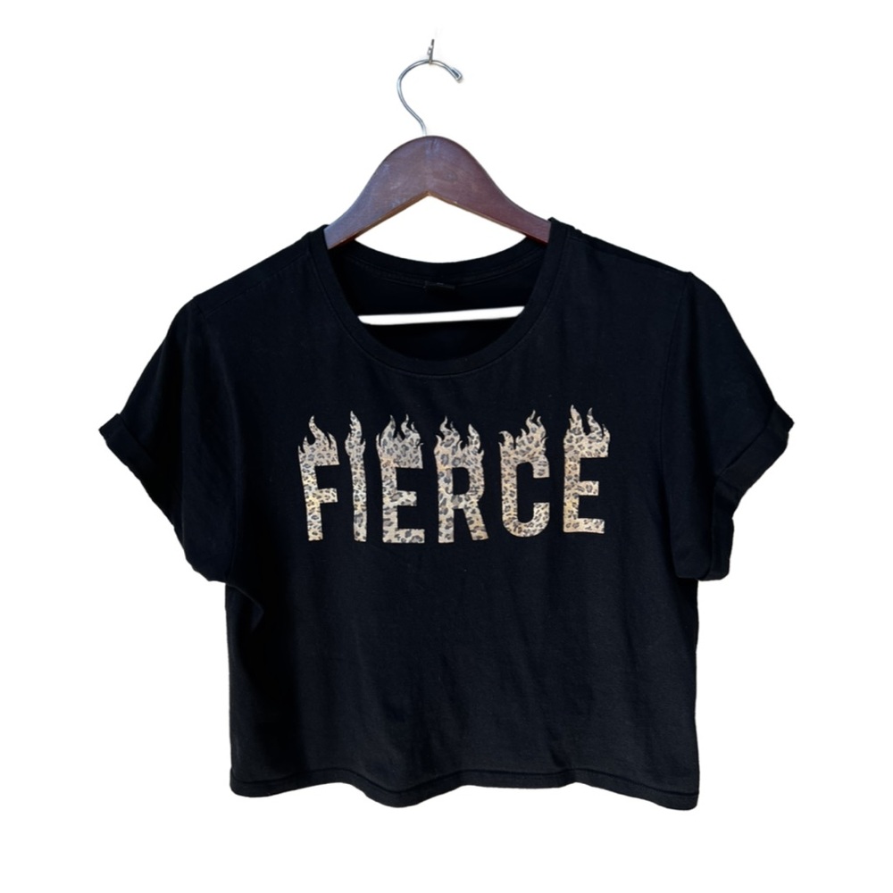Vibe N Fierce Black and Animal Print Crop Top Size Medium